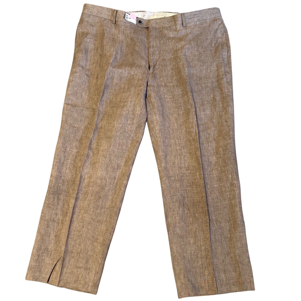 Joseph Abboud Dress Pants Mens 42x28 Tan 100% Linen Leomaster Italian Fabric